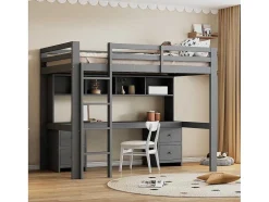 Hoogslaper 90 X 200 Cm Met Bureau, Boekenkast, Lades En Ladder, Mdf Hout, Grijs