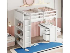 Hoogslaper 90 X 200 Cm Met Bureau, Opbergplanken, Lades En Ladder, Mdf-Hout, Wit