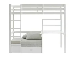 Hoogslaper 90 X 200 Cm Met Bureau, Slaapbank En Opbergruimte - Massief Grenen - Gebleekt + Matras - Goliath Iii