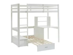 Hoogslaper 90 X 200 Cm Met Bureau, Slaapbank En Opbergruimte - Massief Grenen - Gebleekt + Matras - Goliath Iii