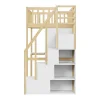 Hoogslaper 90 X 200 Cm Met Grote Kledingkast, Bureau, Boekenkast, Trap En Lades, Alles-In-Een, Mdf Hout, Wit + Eiken