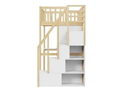 Hoogslaper 90 X 200 Cm Met Grote Kledingkast, Bureau, Boekenkast, Trap En Lades, Alles-In-Een, Mdf Hout, Wit + Eiken