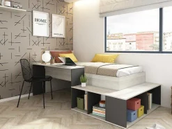Hoogslaper 90 X 200 Cm Met Opbergruimte En Bureau - Kleur: Naturel En Antraciet - Rigali