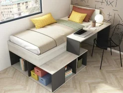 Hoogslaper 90 X 200 Cm Met Opbergruimte En Bureau - Kleur: Naturel En Antraciet - Rigali