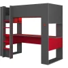 Hoogslaper Gamer Noah Met Bureau En Opbergruimtes - 90 X 200 Cm - Met Led'S - Antraciet En Rood + Matras