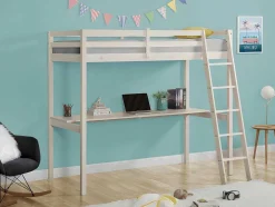 Hoogslaper Gedeon Ii - 90 X 190 Cm - Met Bureau - Massief Grenen - Gebleekt + Matras