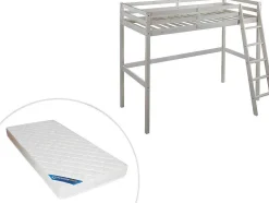 Hoogslaper Gedeon Ii - 90 X 190 Cm - Massief Grenen - Gebleekt + Matras