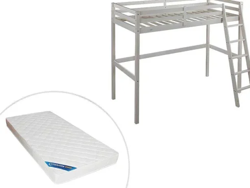 Hoogslaper Gedeon Ii - 90 X 190 Cm - Massief Grenen - Gebleekt + Matras