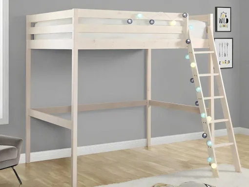 Hoogslaper Gedeon Ii - 140 X 190 Cm - Massief Grenen - Gebleekt + Matras