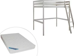Hoogslaper Gedeon Ii - 140 X 190 Cm - Massief Grenen - Gebleekt + Matras