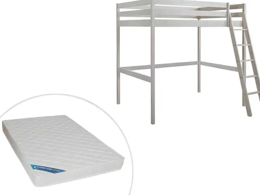 Hoogslaper Gedeon Ii - 140 X 190 Cm - Massief Grenen - Gebleekt + Matras