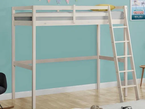 Hoogslaper Gedeon Ii - 90 X 190 Cm - Massief Grenen - Gebleekt + Matras