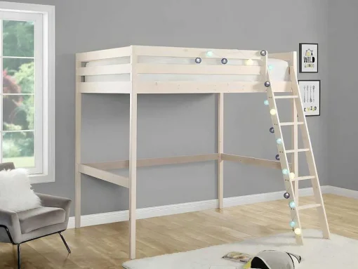 Hoogslaper Gedeon Ii - 140 X 190 Cm - Massief Grenen - Gebleekt + Matras
