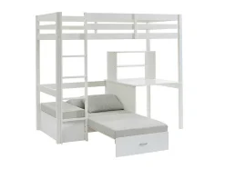 Hoogslaper Goliath Ii Met Bureau, Bedbank En Opbergruimte - 90 X 200 Cm - Massief Grenen - Gebleekt