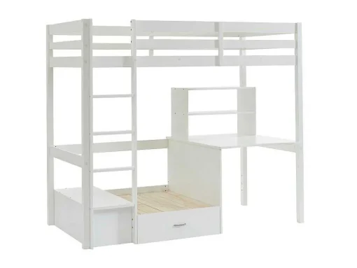 Hoogslaper Goliath Ii Met Bureau, Bedbank En Opbergruimte - 90 X 200 Cm - Massief Grenen - Gebleekt