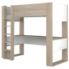 Hoogslaper Met Bureau En Opbergruimte - 90 X 200 Cm - Eik En Wit + Matras - Noah Ii