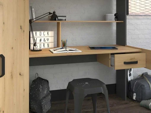 Hoogslaper Met Bureau En Kast - 90X200Cm - Naturel En Antraciet - Auckland