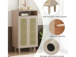 Houten Schoenenkast - 2 Rotan Deuren En 3 Verstelbare Interne Planken - Naturel