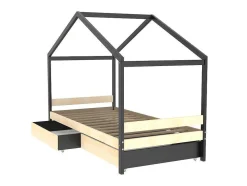 Hutbed Elfia - 2 Laden - 90 X 190 Cm - Massief Grenen - Naturel En Zwart