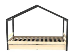 Hutbed Elfia - 2 Laden - 90 X 190 Cm - Massief Grenen - Naturel En Zwart