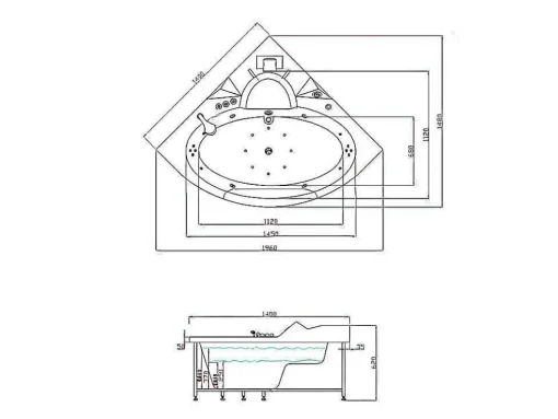 Hydromassage Chromotherapiebad 140 X 140 Cm Met Verwarming En Dubbele Pomp 20 Jets Camelia