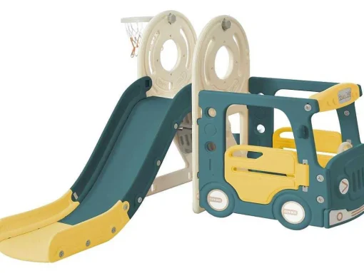 3 In 1 Glijbaan - Met Trap, Basketbalring - Autovorm - Groen