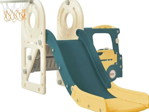 3 In 1 Glijbaan - Met Trap, Basketbalring - Autovorm - Groen