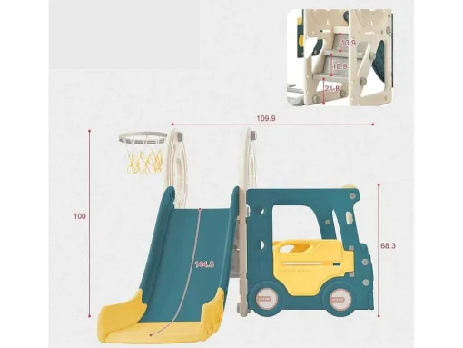 3 In 1 Glijbaan - Met Trap, Basketbalring - Autovorm - Groen