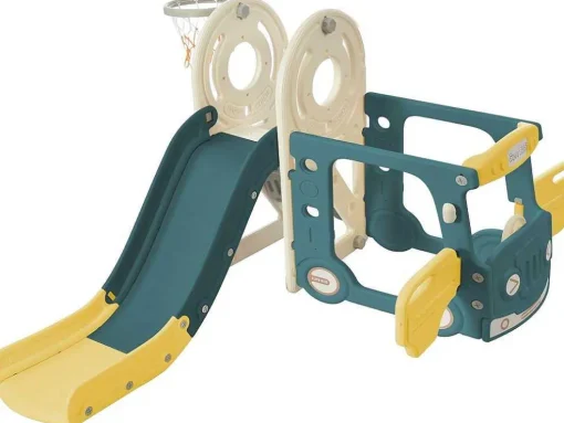 3 In 1 Glijbaan - Met Trap, Basketbalring - Autovorm - Groen