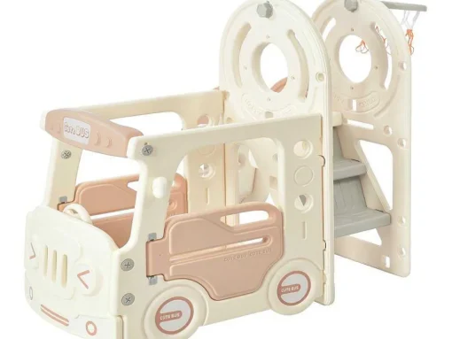 3 In 1 Glijbaan - Met Trap, Basketbalring - Autovorm - Roze
