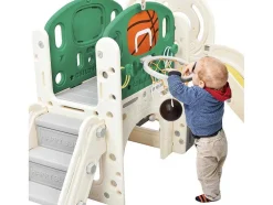 4 In 1 Glijbaan - Met Trap, Opbergruimte, Basketbalring - Groen