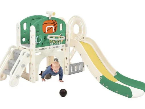 4 In 1 Glijbaan - Met Trap, Opbergruimte, Basketbalring - Groen