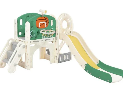 4 In 1 Glijbaan - Met Trap, Opbergruimte, Basketbalring - Groen