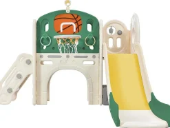 4 In 1 Glijbaan - Met Trap, Opbergruimte, Basketbalring - Groen