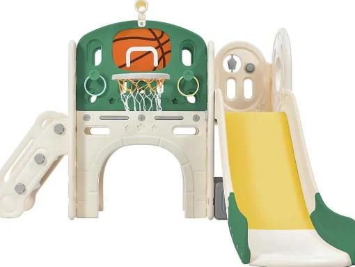 4 In 1 Glijbaan - Met Trap, Opbergruimte, Basketbalring - Groen