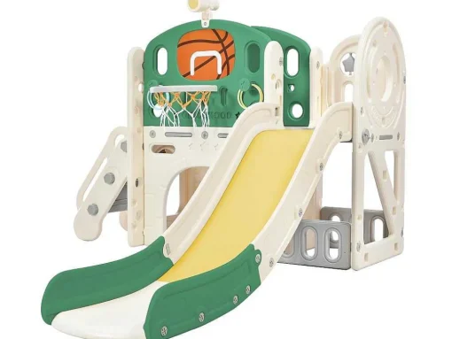 4 In 1 Glijbaan - Met Trap, Opbergruimte, Basketbalring - Groen