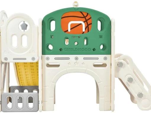 4 In 1 Glijbaan - Met Trap, Opbergruimte, Basketbalring - Groen