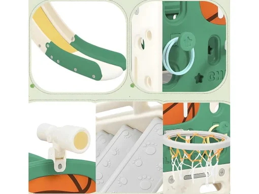 4 In 1 Glijbaan - Met Trap, Opbergruimte, Basketbalring - Groen