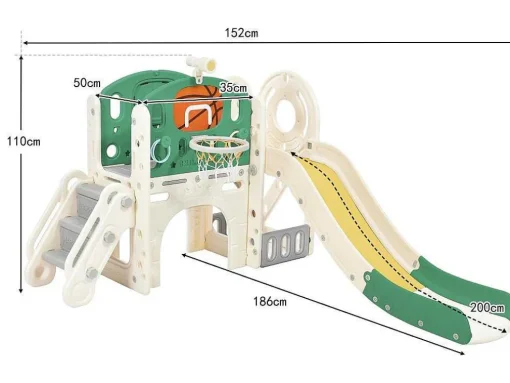 4 In 1 Glijbaan - Met Trap, Opbergruimte, Basketbalring - Groen
