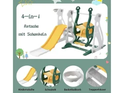 4 In 1 Glijbaan - Met Trap, Schommel, Basketbalring - Groen
