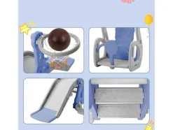 4 In 1 Glijbaan - Met Trap, Schommel, Basketbalring - Blauw