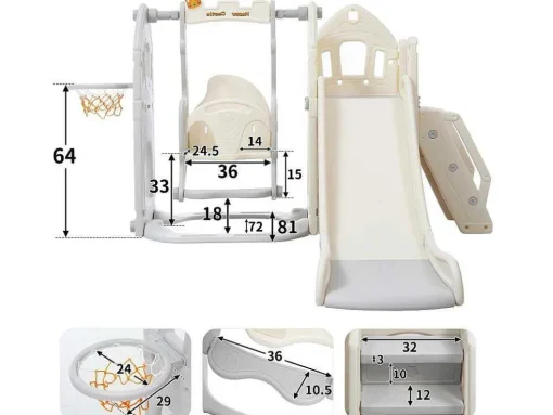 5 In 1 Glijbaan - Met Trap, Schommel, Opbergruimte, Basketbalring - Lichtgrijs