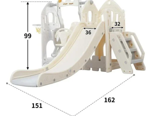 5 In 1 Glijbaan - Met Trap, Schommel, Opbergruimte, Basketbalring - Lichtgrijs