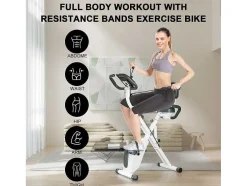 3 In 1 Opvouwbare Hometrainer, Magnetische X-Bike Ligfiets Fitness Bike Met 8-Level Verstelbare Weerstand Voor Home Gym Workout