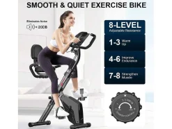 3 In 1 Opvouwbare Hometrainer, Magnetische X-Bike Ligfiets Fitness Bike Met 8-Level Verstelbare Weerstand Voor Home Gym Workout