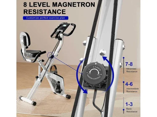 3 In 1 Opvouwbare Hometrainer, Magnetische X-Bike Ligfiets Fitness Bike Met 8-Level Verstelbare Weerstand Voor Home Gym Workout