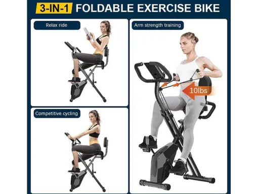 3 In 1 Opvouwbare Hometrainer, Magnetische X-Bike Ligfiets Fitness Bike Met 8-Level Verstelbare Weerstand Voor Home Gym Workout