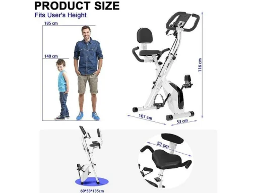 3 In 1 Opvouwbare Hometrainer, Magnetische X-Bike Ligfiets Fitness Bike Met 8-Level Verstelbare Weerstand Voor Home Gym Workout