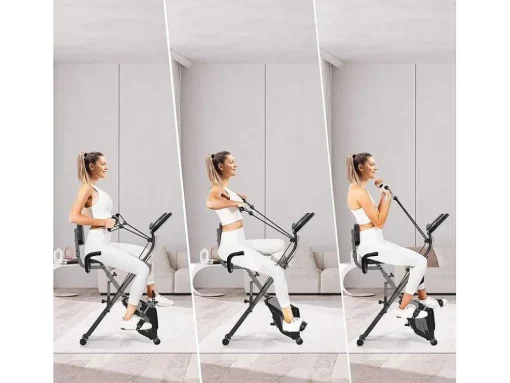 3 In 1 Opvouwbare Hometrainer, Magnetische X-Bike Ligfiets Fitness Bike Met 8-Level Verstelbare Weerstand Voor Home Gym Workout