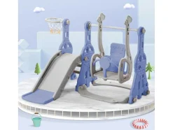 4-In-1 Glijbaan Met Schommel En Basketbalstandaard Voor Kinderen, Klimladder, Voor Binnen En Buiten, Blauw